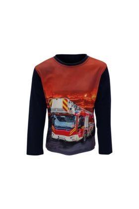 Jongens shirt brandweerwagen lange mouw - donkerblauw *