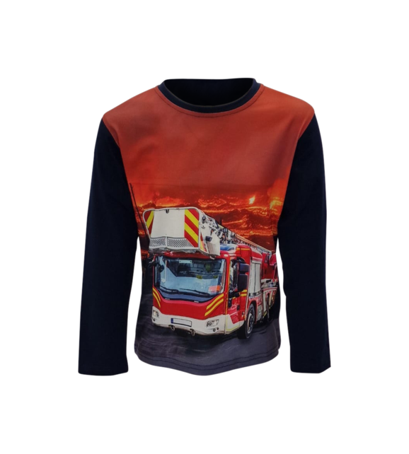 Jongens shirt brandweerwagen lange mouw - donkerblauw *