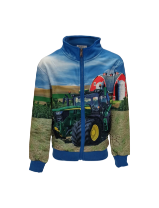 Jongens vest met tractor John deere - blauw  *