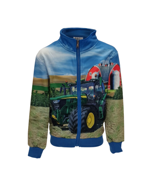 Jongens vest met tractor John deere - blauw  *