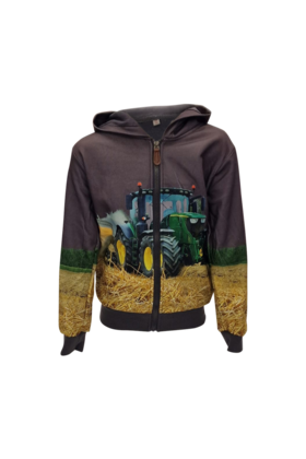 Jongens vest met John Deere tractor - grijs *