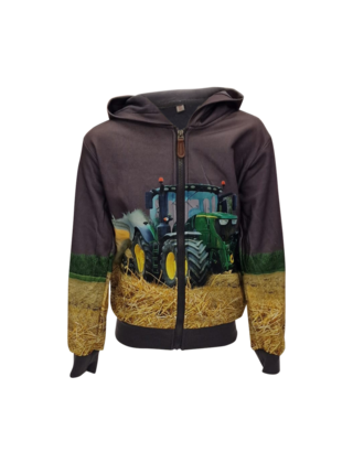 Jongens vest met John Deere tractor - grijs *