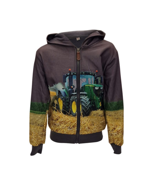 Jongens vest met John Deere tractor - grijs *