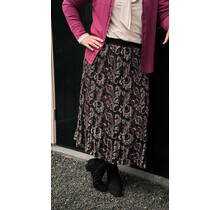 Dames plissé rok lang model - paisley zwart/bordeaux