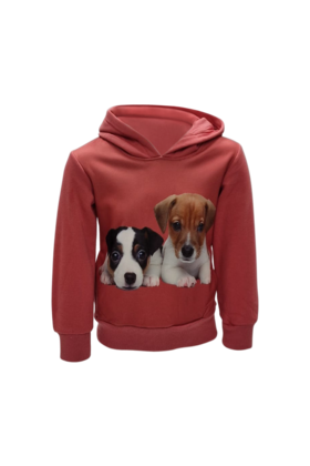 Meisjes trui met hondjes en capuchon - rood *