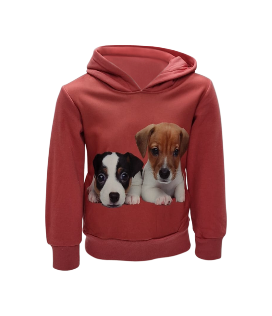 Meisjes trui met hondjes en capuchon - rood *
