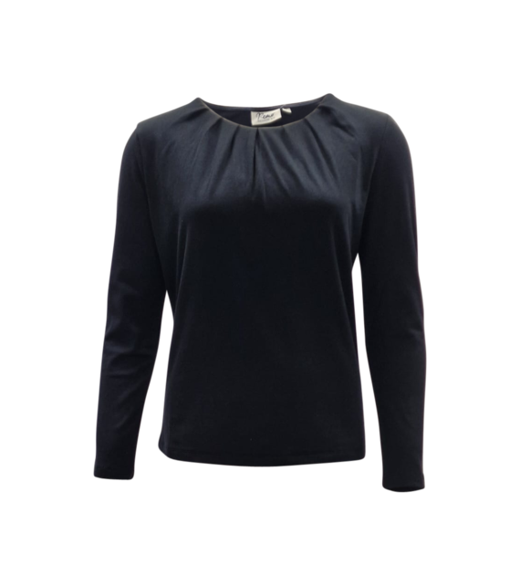 Dames shirt Cato plooitjes lange mouw - zwart