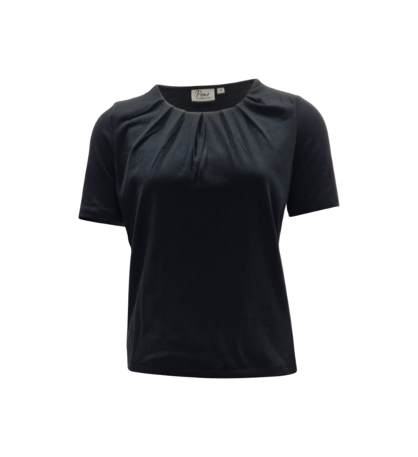 Dames shirt Cato plooitjes korte mouw - zwart