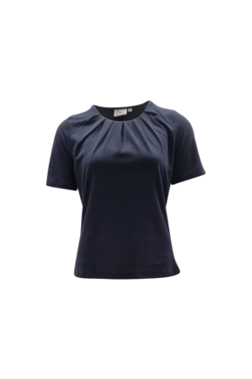 Dames shirt Cato plooitjes korte mouw - marine