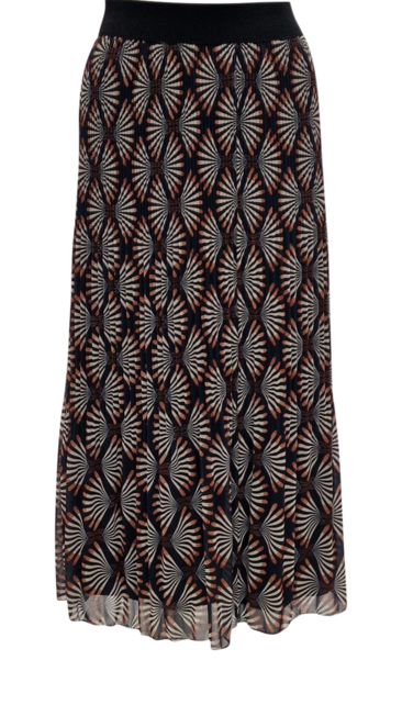 Dames plissé rok lang model - marine/cognac