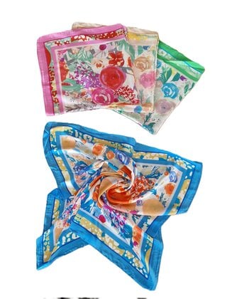 Sjaaltje met bloemenprint - kobaltblauw