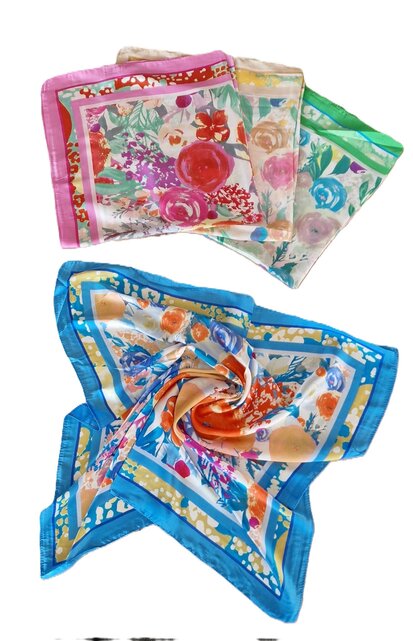 Sjaaltje met bloemenprint - kobaltblauw