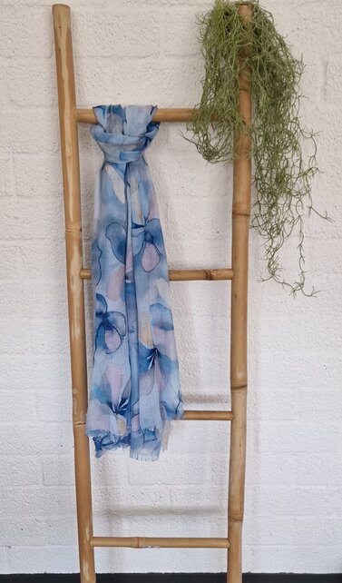 Sjaal met bloemenprint - blauw