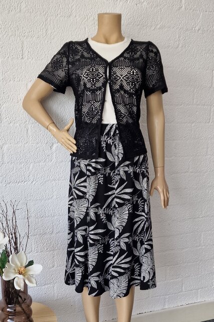 Rok Alice - zwart/wit bladeren