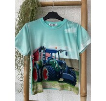 Shirt tractor Fendt  met rode schuur - korte mouw - mintgroen *