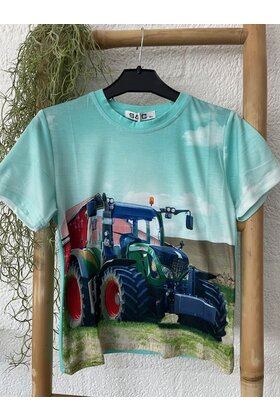 Shirt tractor Fendt  met rode schuur - korte mouw - mintgroen *