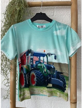 Shirt tractor Fendt  met rode schuur - korte mouw - mintgroen *
