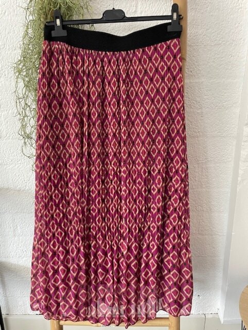 Dames plissé rok lang model - grafisch fuchsia *