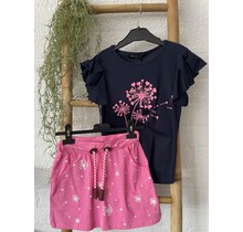 Meisjes set Saar (shirt en rok) - donkerblauw/roze *