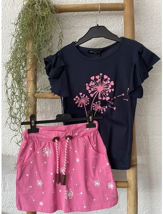 Meisjes set Saar (shirt en rok) - donkerblauw/roze *