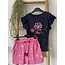 Meisjes set Saar (shirt en rok) - donkerblauw/roze