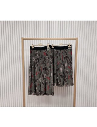 Rok plissé kort model - olijf/bordeaux dessin