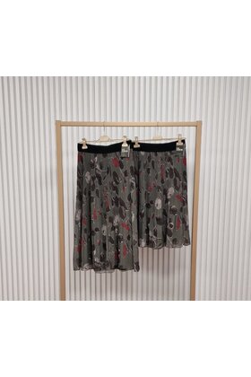 Rok plissé lang model - olijf/bordeaux dessin