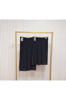 Rok plissé lang model - zwart/lichtblauw dessin