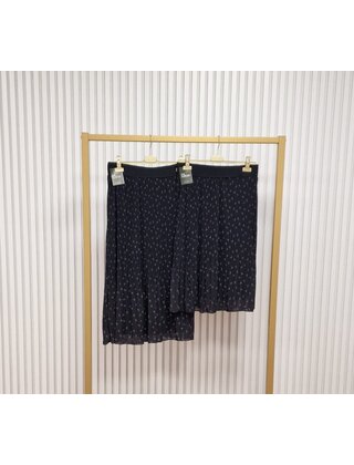 Rok plissé lang model - zwart/lichtblauw dessin