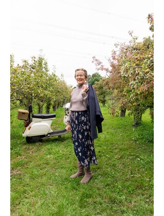 Rok plissé lang model - marine/zand dessin