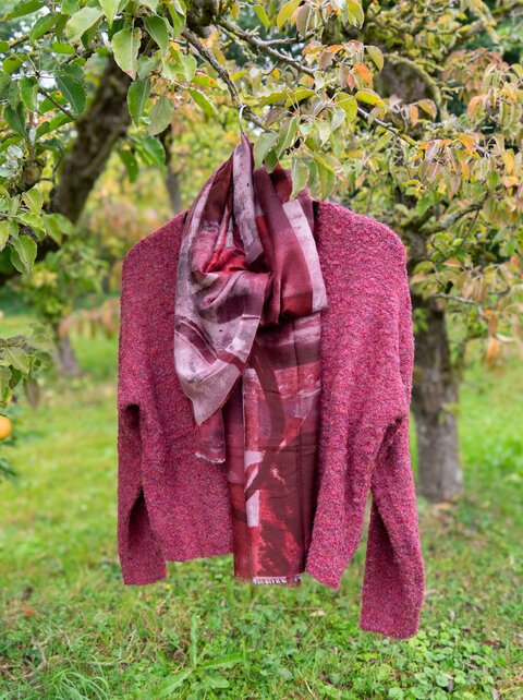 Sjaal met grafische vlakken - bordeaux