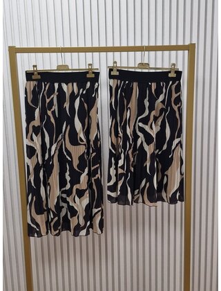Rok plissé lang model - zwart/beige