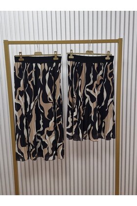 Rok plissé kort model - zwart/beige