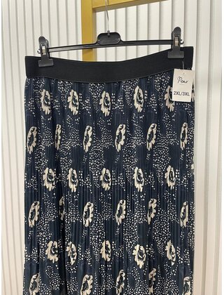 Rok plissé kort model - blauw/beige *