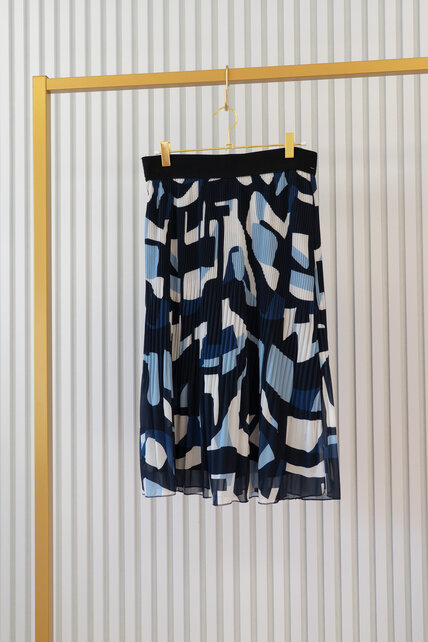 Rok plissé kort model - blauw/wit