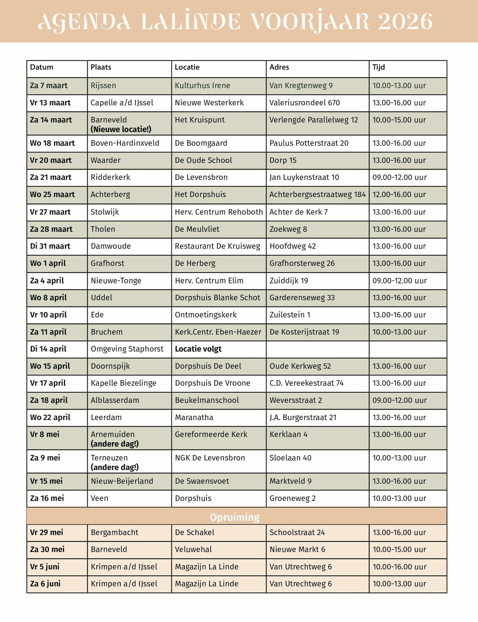 Agenda voorjaar 2026