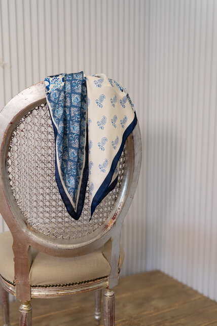 Sjaaltje bloem-paisley - marine/lichtblauw