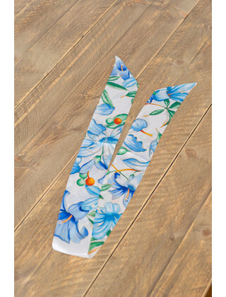 Sjaal smal - bloem blauw