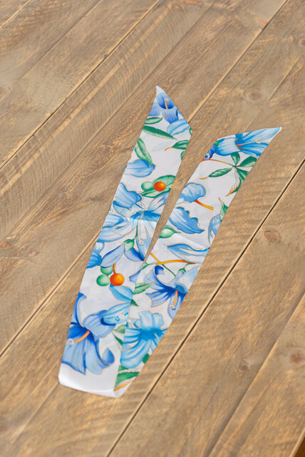 Sjaal smal - bloem blauw