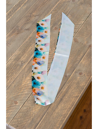 Sjaal smal - bloem blauw/zachtgeel