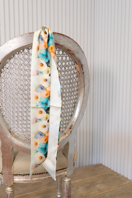 Sjaal smal - bloem blauw/zachtgeel