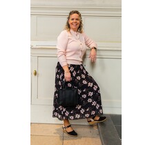 Rok plissé lang model - zwart met bloem