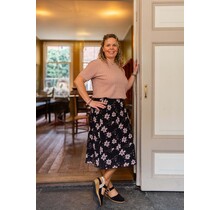 Rok plissé kort model - zwart met bloem