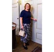 Rok plissé kort model - dessin donkerblauw/offwhite