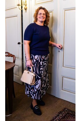 Rok plissé kort model - dessin donkerblauw/offwhite