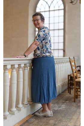 Rok plissé kort model - grijsblauw