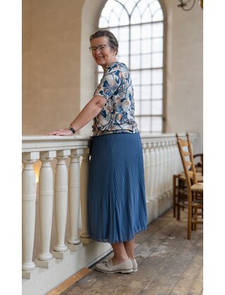 Rok plissé kort model - grijsblauw