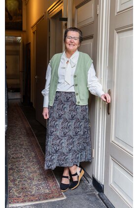 Rok plissé kort model - paisley zwart/groen