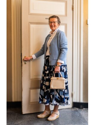 Rok plissé lang model - blauw/wit