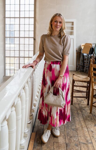 Rok Amber - dessin fuchsia/wit